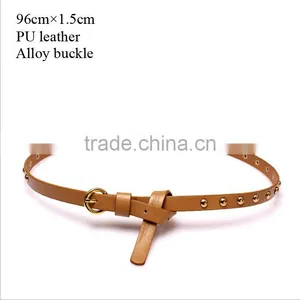 Wholesale Rivet Decorated Ring Buckle Girl Thin PU Waist Belt thumbnail-1