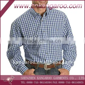 Men's 100%cotton Woven Blue Plaid Shirt thumbnail-1