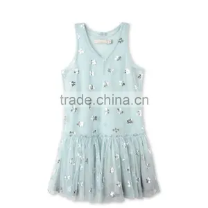 Printed Metallic Flowers Girl Tulle Party Dress Kids Frocks Neck Designs Childern Frock Model HSd5178 thumbnail-2