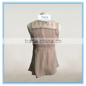 Fashion Chiffon Lady Top Designer Girl Latest Design Sleeveless Lace Crochet Top thumbnail-6