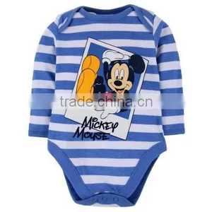 2015 Newest Arrival Blue White Stripes Boys Wear Bodysuits Long Sleeve Printed Cartoon Mouse Newborn Baby Clothes Baby Romper thumbnail-1