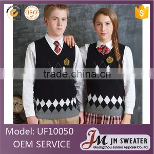 Flatting Knitting Custom School Uniform Pure Cutton Sweater Vest Senior School Uniform thumbnail-1