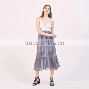 Hot Style Splice Sexy Women Deep V-neck Slip and Ruffled Hem Dress thumbnail-4