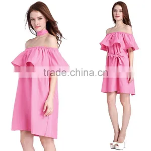 New Fashion Off-shoulder Ruffled Neckline Dress Body Con Party Dress For Wholesale 2017 thumbnail-2