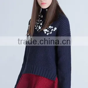2017 Wool Turtleneck Knitted Paillette Pullover Winter Women Sweater With Factory Price thumbnail-2