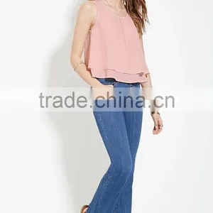 2016 Guangzhou Shandao Oem Service Summer New Design Casual Plain Dyed Sleeveless Double Layer Women Chiffon Tops thumbnail-4