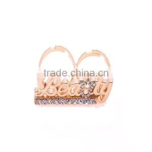 Gold-plated Rhinestone Beauty Knuckle Double Finger Rings thumbnail-1