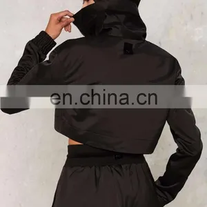 Wholesale Woman Coats and Jackets, Women High Neck Black Track Jacket thumbnail-4