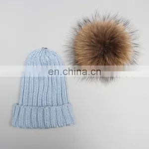Winter Wholesale Kids Poms Hat Children Hat With High Quality Raccoon Poms thumbnail-6