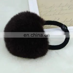 Lovely Real Rabbit Fur Ball Hairband Hand Made Wholesale Fur Pom Pom Elastic thumbnail-5