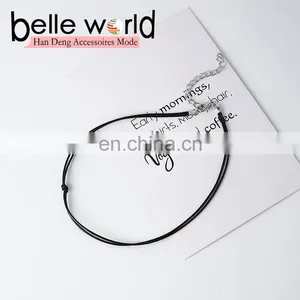 Fashion Simple Chocker Necklaces Black Leather Knot Thin Choker Necklace thumbnail-3