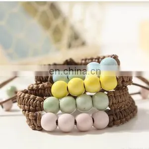 Fashion Ethnic Style Ceramic Bracelet Hand Woven Bohemia Jewelry Women 4 Colors Beads With Bell Rope Chain thumbnail-1