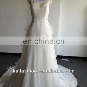 EB1298A V-neck Shiny Lace and Beading Weidding Dress thumbnail-1
