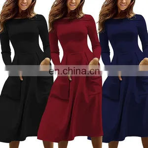 Autumn Women Long Sleeve Evening Dress Casual Loose T-Shirt Dress thumbnail-6