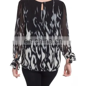 Glamorous Lady Long-sleeved Georgette Print XXXXL Tops thumbnail-2