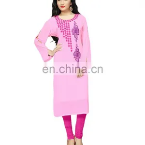 Ladies Office College Wear Georgette Embroidery Stitched Kurtis 2017 thumbnail-1