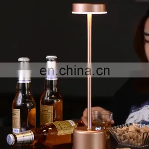 Customed Wholesale Mental Indoor LED Table Bar Lamp Decorative Cordless Usb Rechargeable Restaurant Hotel Dinner Lamp thumbnail-1