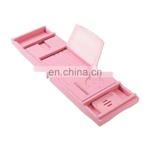 Unique Design High Quality Extending Side Leisure Bamboo Bathtub Caddy Tray thumbnail-5