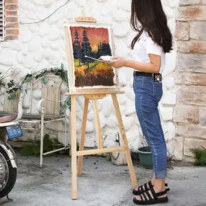 Painting Wood Easel Adjustable Wooden Easel Natural 145cm Foldable Beech Wood Easel thumbnail-2