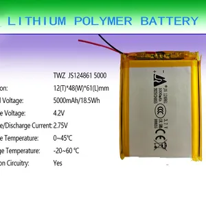 Wholesale High-quality High-capacity Rechargeable 3.7V Polymer Lithium Battery Packs, JS 124861 5000mAh 3.7V LED Light Battery, thumbnail-1