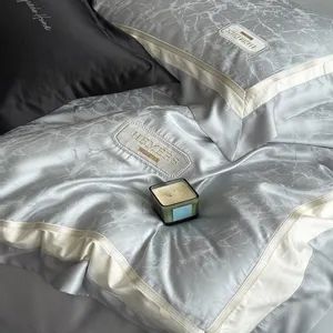 Queen Size Woven Egyptian Cotton Bedding 4‑Pcs Set, Ultra Soft Skin‑Friendly Duvet Cover Set, Beige Grey Option thumbnail-5