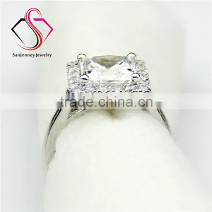 Princess Cut Moissanite Sqaure Halo 3 Carat 8mm Center 14k 18k White Yellow Gold Platinum Diamond Engagement Ring thumbnail-4