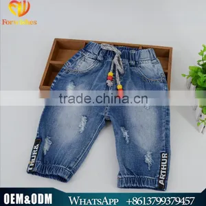 Wholesale Baby Girl Clothes 2016 New Summer Girl Ripped Jeans Lovely Little Girl Cropped Trousers thumbnail-1