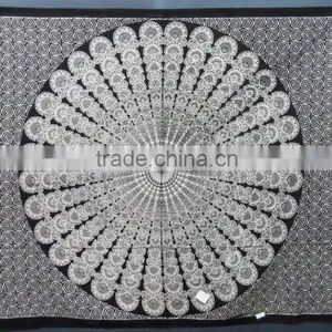 Round Circle Peacock Printed Jaipur Indian Mandala Cotton Bed Sheets thumbnail-1