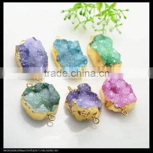 LFD-0071B Wholesale Gold Plated Drusy Druzy Quartz Connector Beads Stone in Mixed Color Jewelry Findings thumbnail-2
