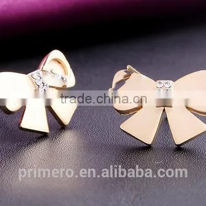 New Gold Plated Rhinestones Bow Butterfly Stud Earring For Women Jhumke Jewellery thumbnail-6