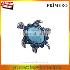 New Hot Tibetan Silver Blue Turquoise Gem Rhinestone Crystal Tortoise Finger Ring Jewelry Wholesale thumbnail-1