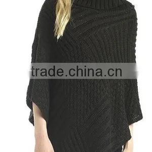 Winter Skies Black Turtleneck Poncho Sweater thumbnail-2