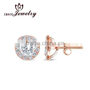 925 Silver Earrings Rose Gold Round Diamond Halo Stud Earrings Ladies Earrings Designs Pictures thumbnail-1