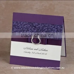 2016 Newmengxing Elegant and Vintage Purple Color Embosing Wedding Invitation Card, Purple Ribbon thumbnail-1