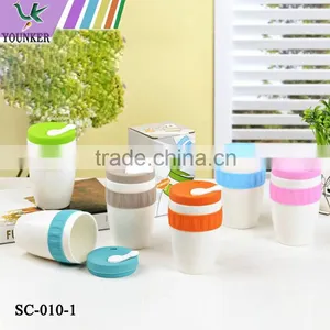 High Quality Ceramic Coffee Cup With Lid Silicone Fresh Cover thumbnail-4