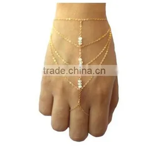 Luxury Slave Chain Link Interweave Finger Ring Hand Harness Bracelet Jewelry thumbnail-2