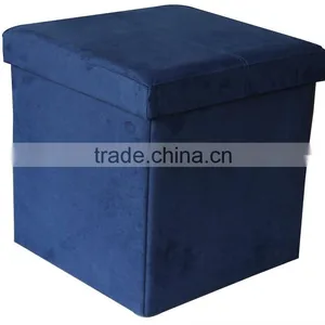 Very Beautiful! Dark Blue Suede Foldable Storage Ottoman thumbnail-1