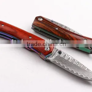 OEM Damascus Steel Pocket Knife With Survival Rope thumbnail-5