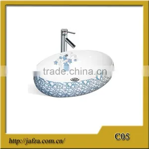 C05 Popular Art Basin Ceramic Blue Basin, Oval Bowl Shape Wash Basin thumbnail-1
