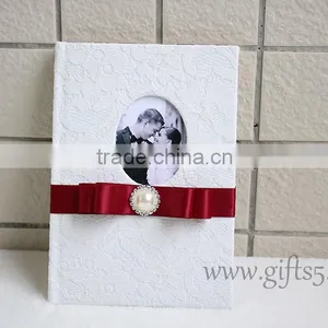 Elegant White Lace Wedding Guest Book Wiht Photo Frame Put Your Own Photo on the Book thumbnail-3
