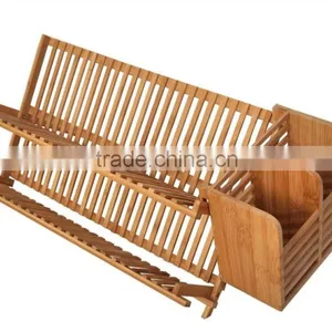 Eco-friendly Bamboo Scissor Style Folding Dish Plate Rack Flatware Holder thumbnail-2