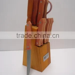 13 PCS Kitchen Utensil Wooden Handle Knives Set With Wooden Base thumbnail-1