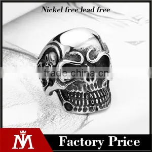 2016 Engrave Vintage Punk Skull Head Antique Silver 316L Stainless Steel Ring Band for Men thumbnail-1
