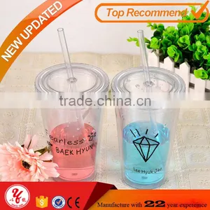2016 New Fashion Luxury 500ml Double Wall Insulated Beach Plastic Cup With Straw thumbnail-1