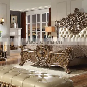Wooden Hand Carved European Style Fancy Classical Canopy Bedroom Furniture/King Bed For Luxury Villa(MOQ=1 SET) thumbnail-5