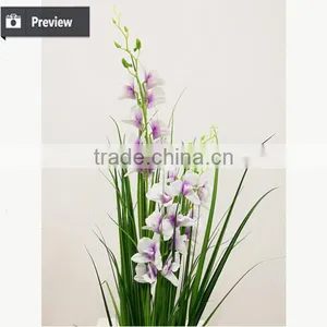 2017 Wholesale Nearly Nature Artificial Grass Synthetic Onion Grass With Orchid in Pot Fake Grass for Indoor Decoration thumbnail-3