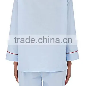 Wholesale Custom Made in China Plain Indian Cotton Spandex Cotton Pajama Tops and Pants thumbnail-3