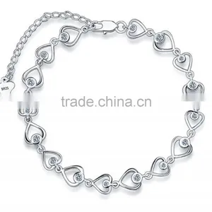 Fashion New Design 925 Sterling Silver Heart Shape Bracelet for Girls thumbnail-1