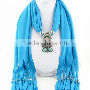 Red Turquoise Hollow Cross Pendant Jewelry Necklaces Diy Handmade Polyester Scarves 2016 New Design Women Scarves thumbnail-3