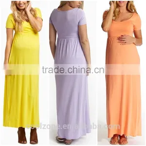 Wholesale Solid Color Short Sleeves Maternity Maxi Dress Long Dress 2016 thumbnail-1
